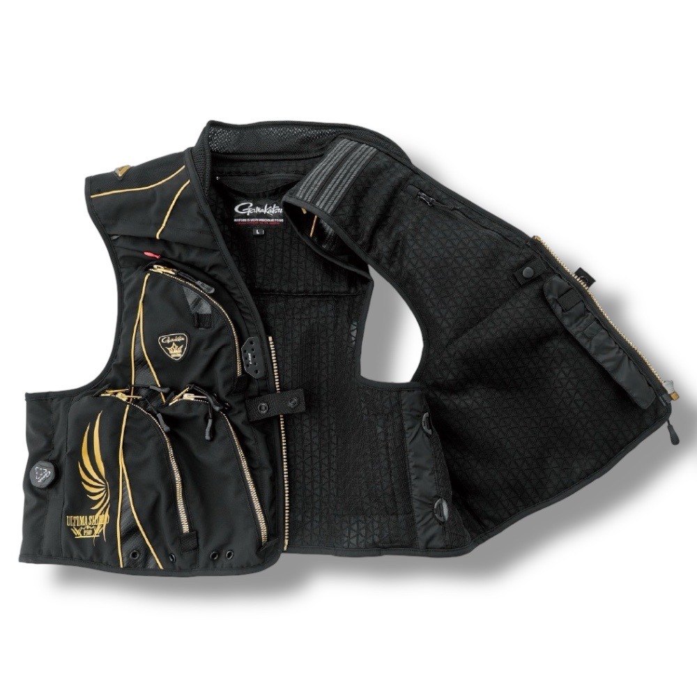 中壢鴻海釣具【gamakatsu】 GM-2329 黑色×金色半網狀釣魚背心 (25年款) GM2329-細節圖4