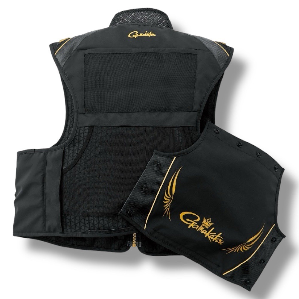 中壢鴻海釣具【gamakatsu】 GM-2329 黑色×金色半網狀釣魚背心 (25年款) GM2329-細節圖5