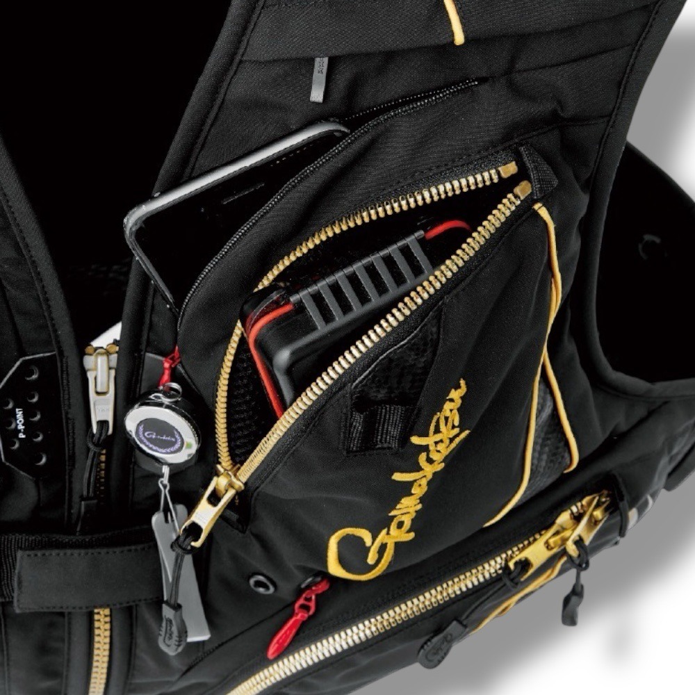 中壢鴻海釣具【gamakatsu】 GM-2329 黑色×金色半網狀釣魚背心 (25年款) GM2329-細節圖9