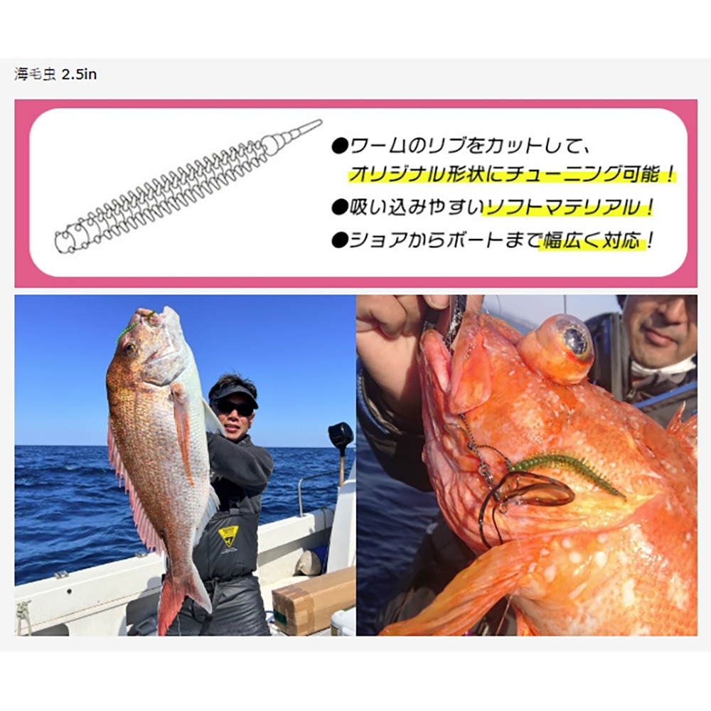 中壢鴻海釣具【crazy-ocean】海毛虫 UKMノーマル 2.5吋(65mm)游動丸用軟蟲-細節圖3