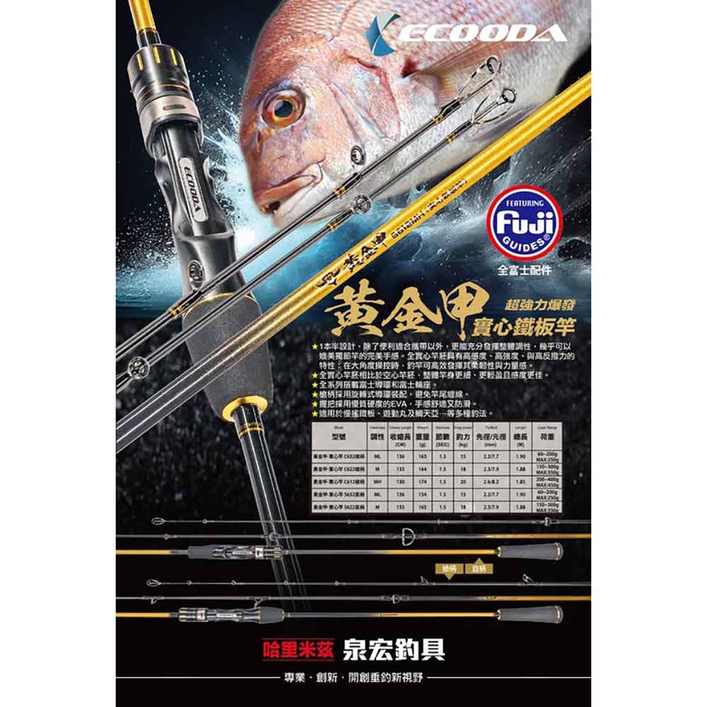 中壢鴻海釣具【ECOODA】黃金甲實心 直柄 槍柄 鐵板竿(1本半) 游動丸 船釣小搞搞-細節圖7