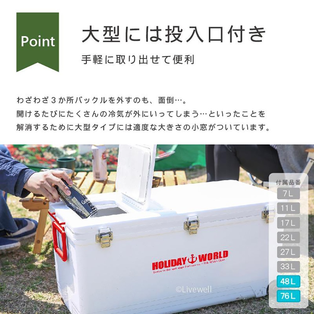 中壢鴻海釣具【SHINWA】伸和 HOLIDAY WORLD LC48L 紅白色保冷保溫冰箱 (日本製)冰桶-細節圖11