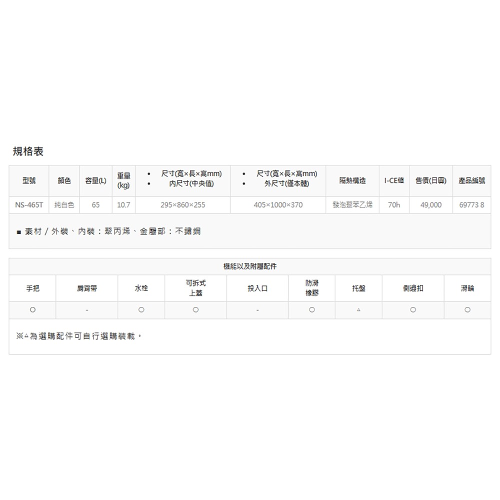 中壢鴻海釣具【SHIMANO】 NS-465T 65L 純白色冰箱 釣魚 露營 保冷保溫-細節圖8