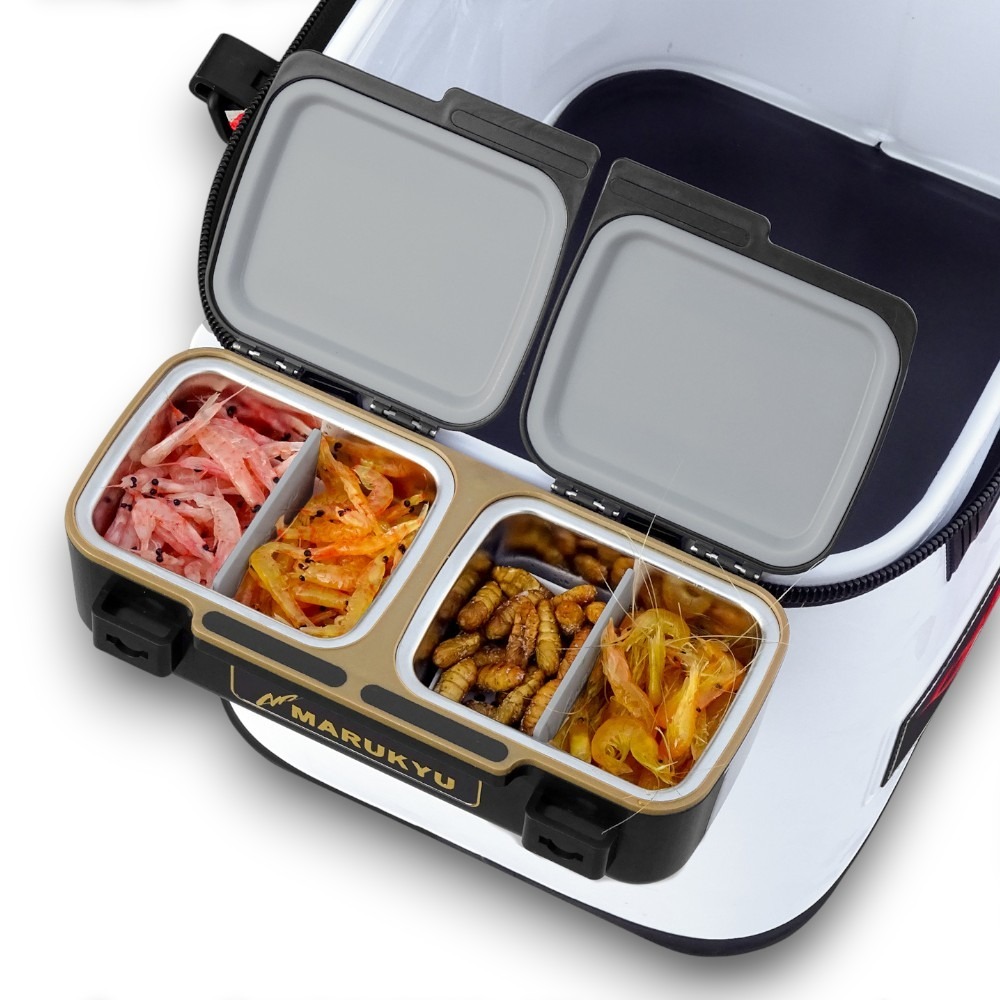 中壢紅海釣具【MARUKYU】パワーエサバケットＳＰ ホワイト 雙格保冷餌盒 南極蝦盒-細節圖5
