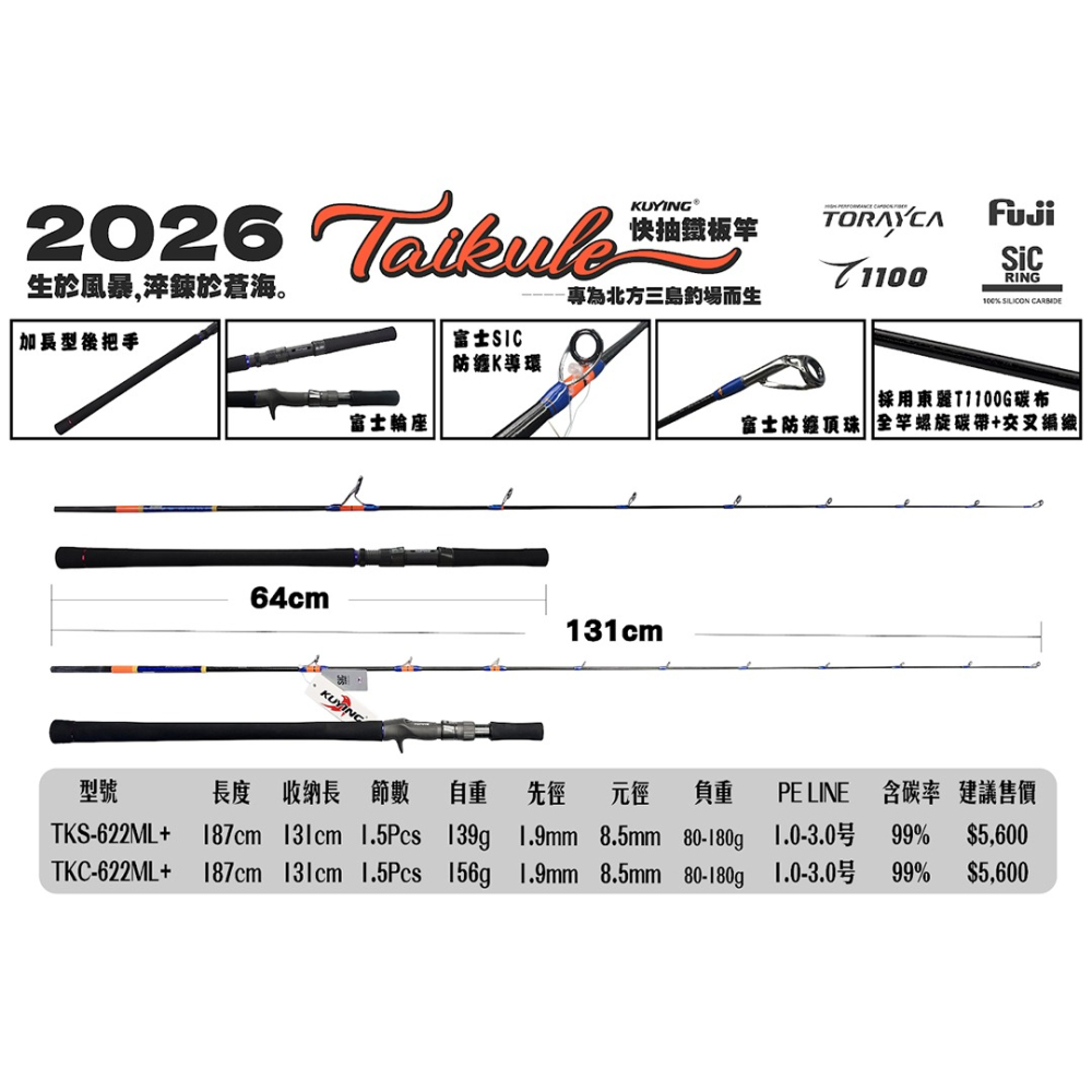 中壢紅海釣具【KUYING】酷影 2026 泰酷樂 Taikule頂級快抽鐵板竿 ( Jigging )-細節圖10