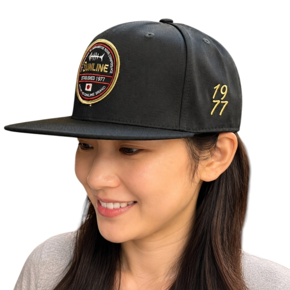 中壢紅海釣具【SUNLINE】CP-3833 黑色平沿帽 棒球帽 釣魚帽 潮流帽 戶外帽 刺繡帽 遮陽帽 26年春夏款-細節圖2