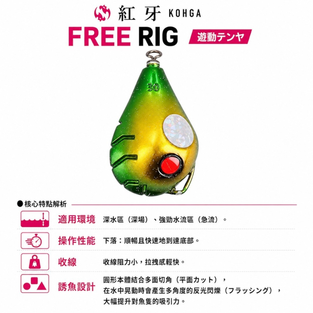 中壢紅海釣具【DAIWA】紅牙 KOHGA FREE RIG 遊動丸天亞 SS 深場急流專用 真鯛天亞-細節圖3