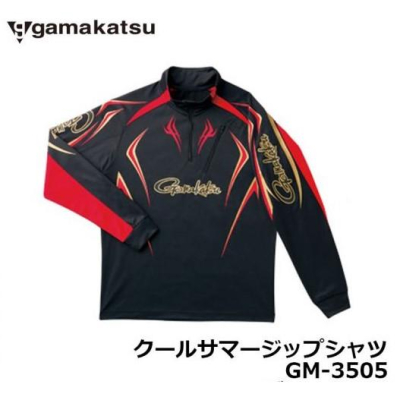 ◎百有釣具◎GAMAKATSU GM-3505 Cool Summer 長袖拉鍊襯衫 黑紅色L~吸汗、速乾，觸感涼爽