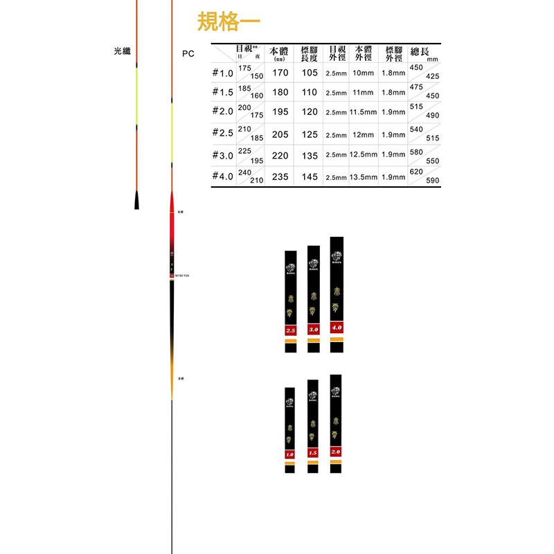 ◎百有釣具◎赤宵 長標 規格 1.0/1.5/2.0/2.5/3.0/4.0六個尺寸 配有日間用標尾一隻長短尺寸電子標尾-細節圖4