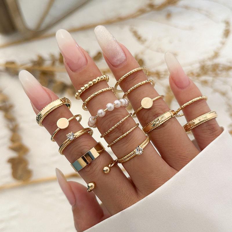 ʀᴏᴀɴɴᴀ_ᴋʀ 16件套超值組鑲鑽仿珍珠戒指套裝歐美2023春夏季新款潮小眾設計指環組合-細節圖3