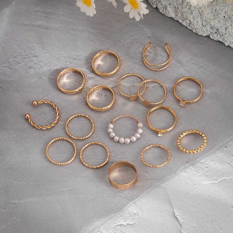 ʀᴏᴀɴɴᴀ_ᴋʀ 16件套超值組鑲鑽仿珍珠戒指套裝歐美2023春夏季新款潮小眾設計指環組合-細節圖4