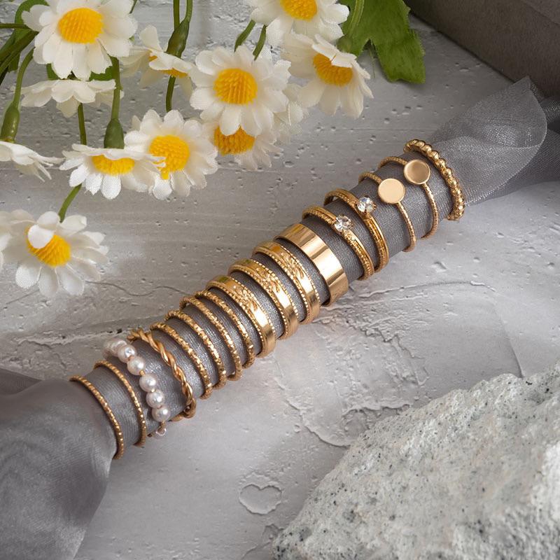 ʀᴏᴀɴɴᴀ_ᴋʀ 16件套超值組鑲鑽仿珍珠戒指套裝歐美2023春夏季新款潮小眾設計指環組合-細節圖5