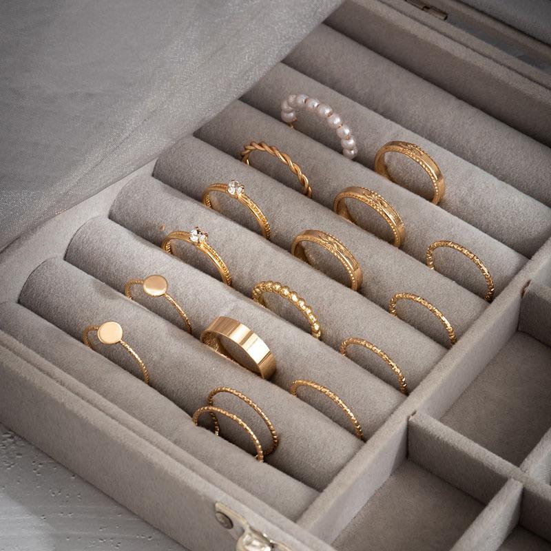 ʀᴏᴀɴɴᴀ_ᴋʀ 16件套超值組鑲鑽仿珍珠戒指套裝歐美2023春夏季新款潮小眾設計指環組合-細節圖6