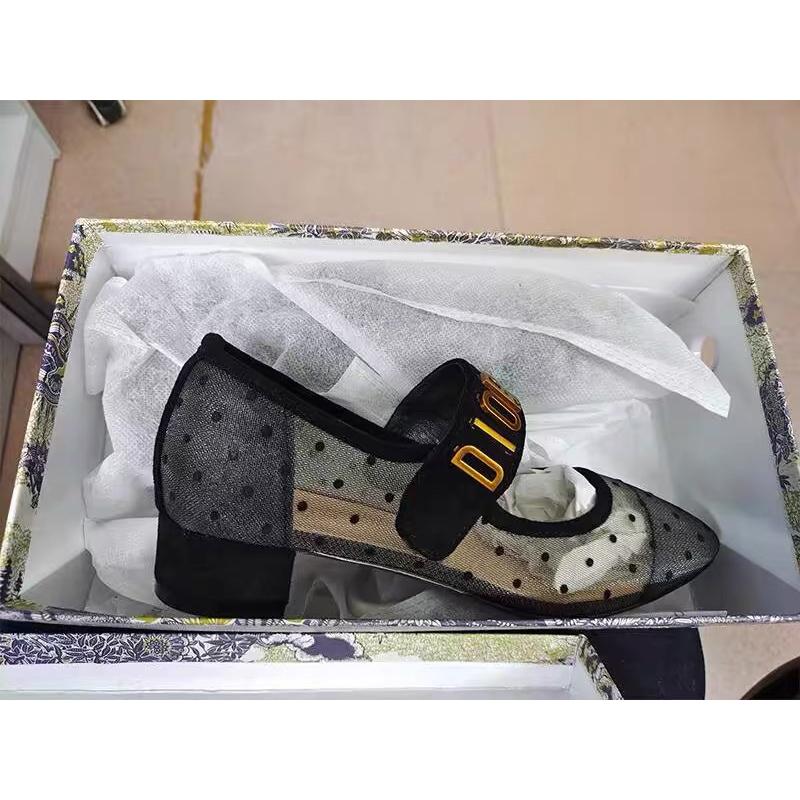 ʀᴏᴀɴɴᴀ_ᴋʀ客訂款🌟字母芭蕾舞高跟鞋春夏新款網紗波點方頭粗跟涼鞋女中跟瑪麗珍鞋-細節圖4