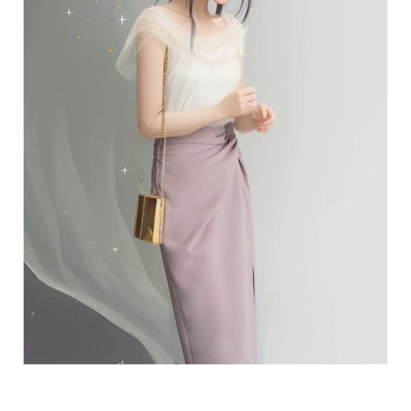 ʀᴏᴀɴɴᴀ_ᴋʀ闆娘自留款✨絕美必買非常溫柔霧霾紫交叉設計高腰長裙側開叉包臀小眾半身裙通勤氣質時髦一步裙半身裙-細節圖3