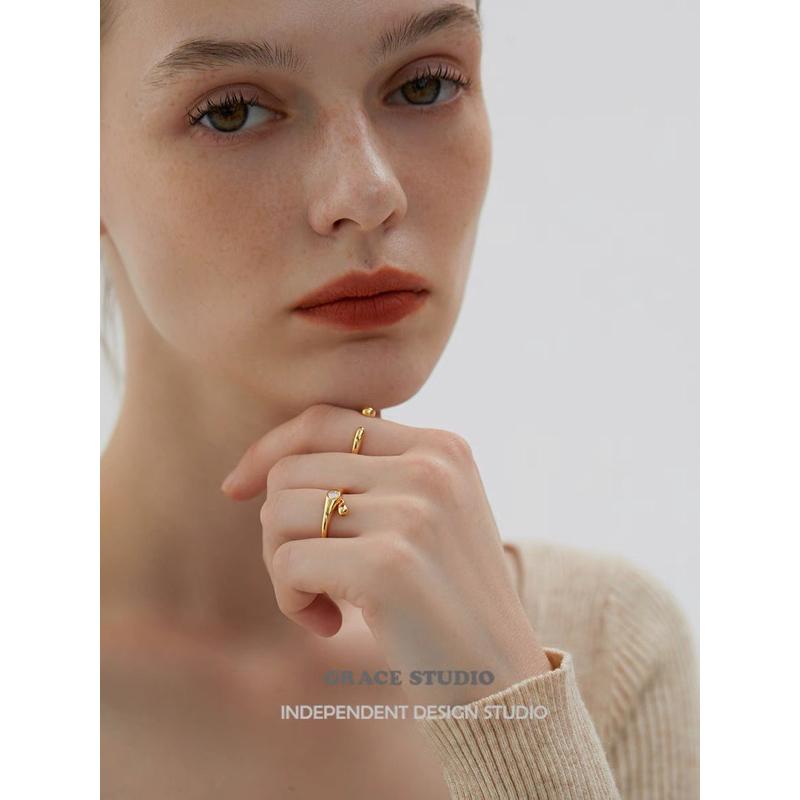 ʀᴏᴀɴɴᴀ_ᴋʀ蘇美之吻簡約法式小眾水滴開口戒指女設計感疊戴金屬風指環-細節圖4