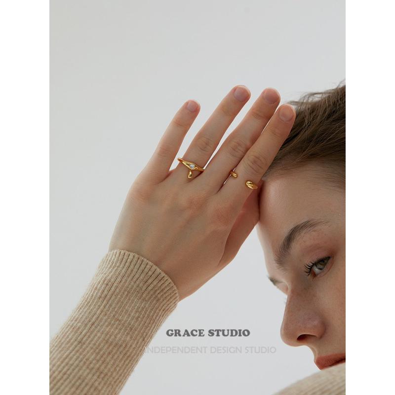 ʀᴏᴀɴɴᴀ_ᴋʀ蘇美之吻簡約法式小眾水滴開口戒指女設計感疊戴金屬風指環-細節圖5
