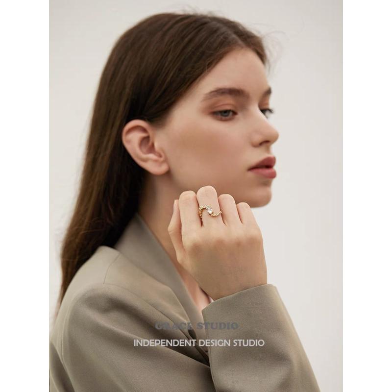 ʀᴏᴀɴɴᴀ_ᴋʀ小眾立體線條超閃鋯石戒指女簡約S型設計感指環網紅-細節圖2