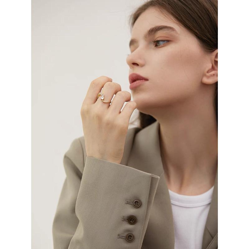 ʀᴏᴀɴɴᴀ_ᴋʀ小眾立體線條超閃鋯石戒指女簡約S型設計感指環網紅-細節圖3