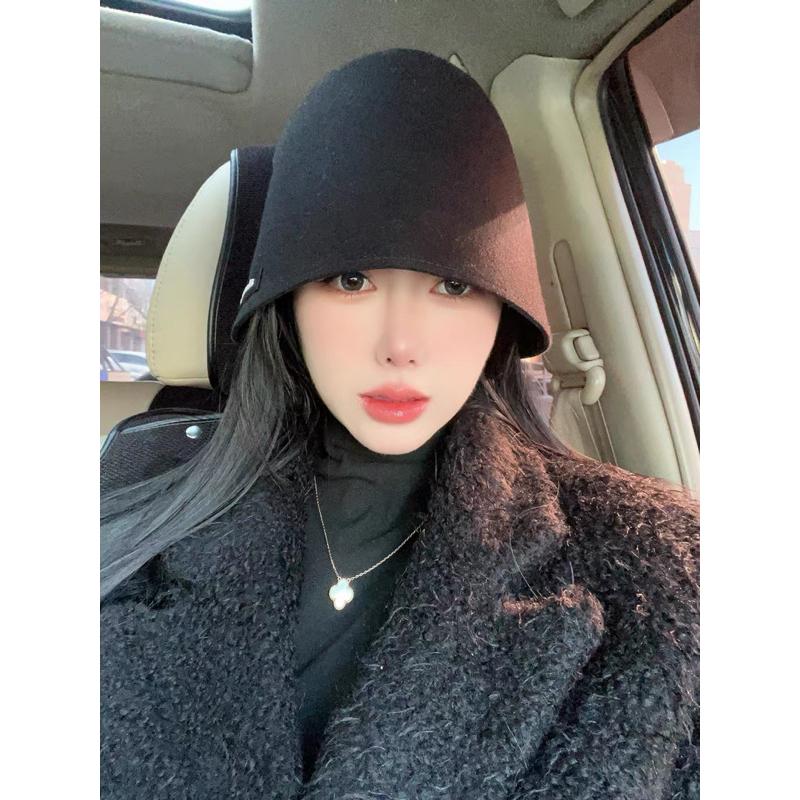 ʀᴏᴀɴɴᴀ_ᴋʀ  「低調感的高級」𝑎𝑙𝑒𝑥𝑎𝑛𝑑𝑒𝑟𝑤𝑎𝑛𝑔完美修飾頭型羊毛水桶帽黑色個性潮盆帽日系百搭羊毛呢漁夫帽-細節圖7