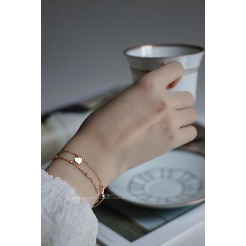 ʀᴏᴀɴɴᴀ_ᴋʀ凌晨四點半 零星幾點丨純銀鍍14k金簡約手鍊愛心極細雙層日常素鏈-細節圖7