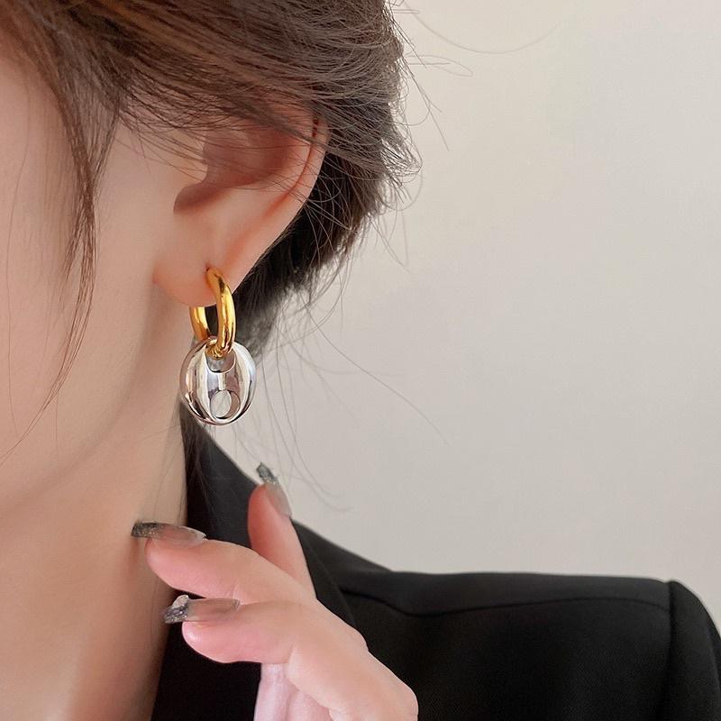 ʀᴏᴀɴɴᴀ_ᴋʀ韓國🇰🇷真金電鍍豬鼻橢圓耳扣輕奢高級感氣質耳環金屬風個性耳飾-細節圖2
