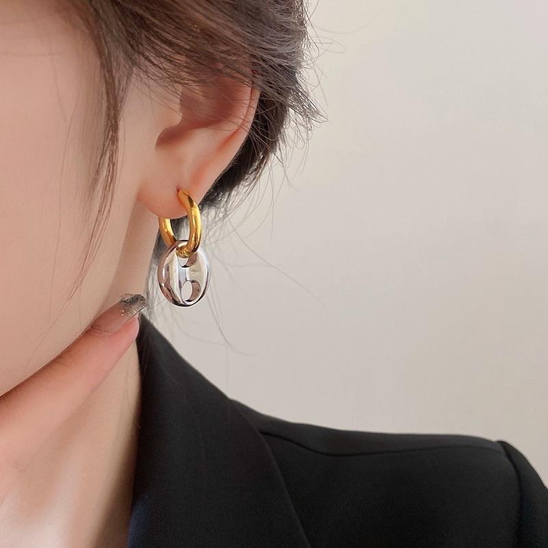 ʀᴏᴀɴɴᴀ_ᴋʀ韓國🇰🇷真金電鍍豬鼻橢圓耳扣輕奢高級感氣質耳環金屬風個性耳飾-細節圖3