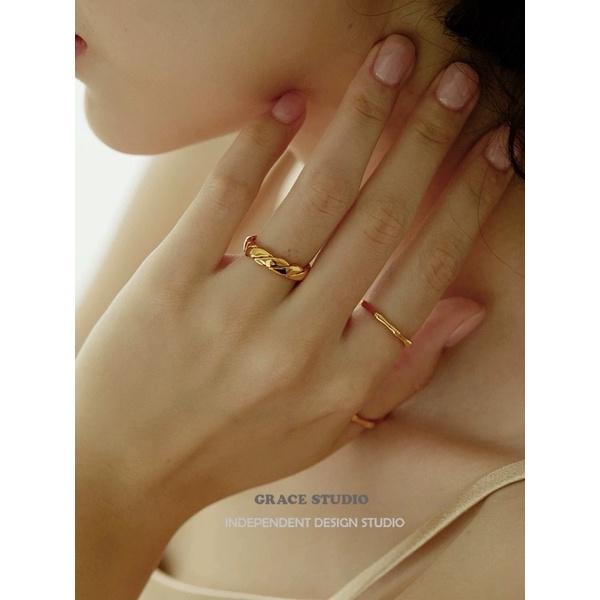 ʀᴏᴀɴɴᴀ_ᴋʀ法國女孩ins風簡約麻花竹節疊戴戒指開口百搭復古金屬感指環-細節圖2