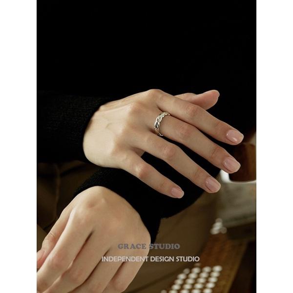 ʀᴏᴀɴɴᴀ_ᴋʀ法國女孩ins風簡約麻花竹節疊戴戒指開口百搭復古金屬感指環-細節圖7