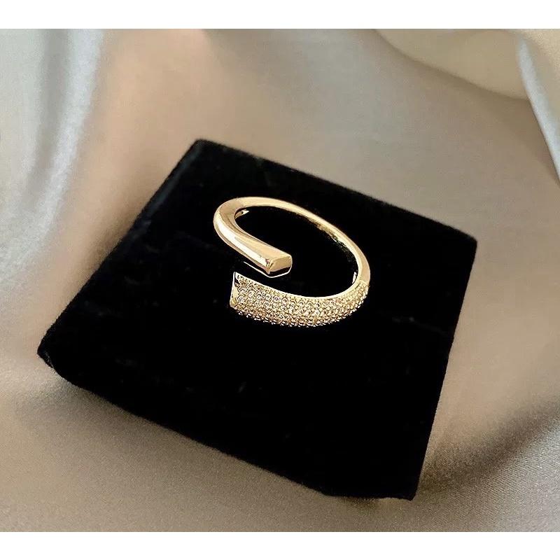 ʀᴏᴀɴɴᴀ_ᴋʀ高級感滿鑽素圈戒指時尚個性簡約輕奢小眾精緻開口可調節食指環簡約個性戒指-細節圖2