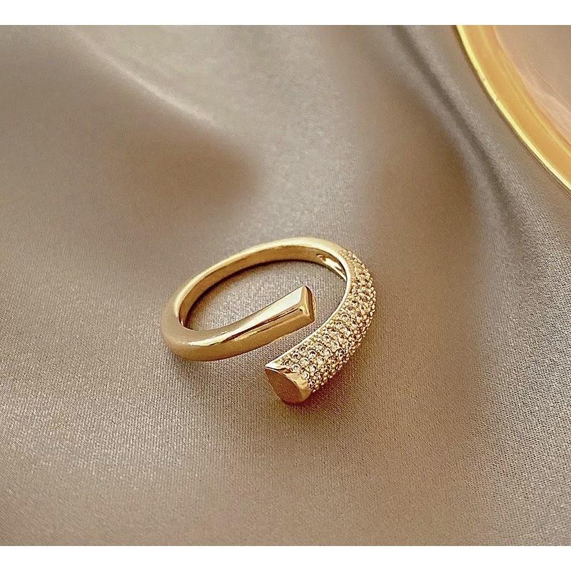 ʀᴏᴀɴɴᴀ_ᴋʀ高級感滿鑽素圈戒指時尚個性簡約輕奢小眾精緻開口可調節食指環簡約個性戒指-細節圖3