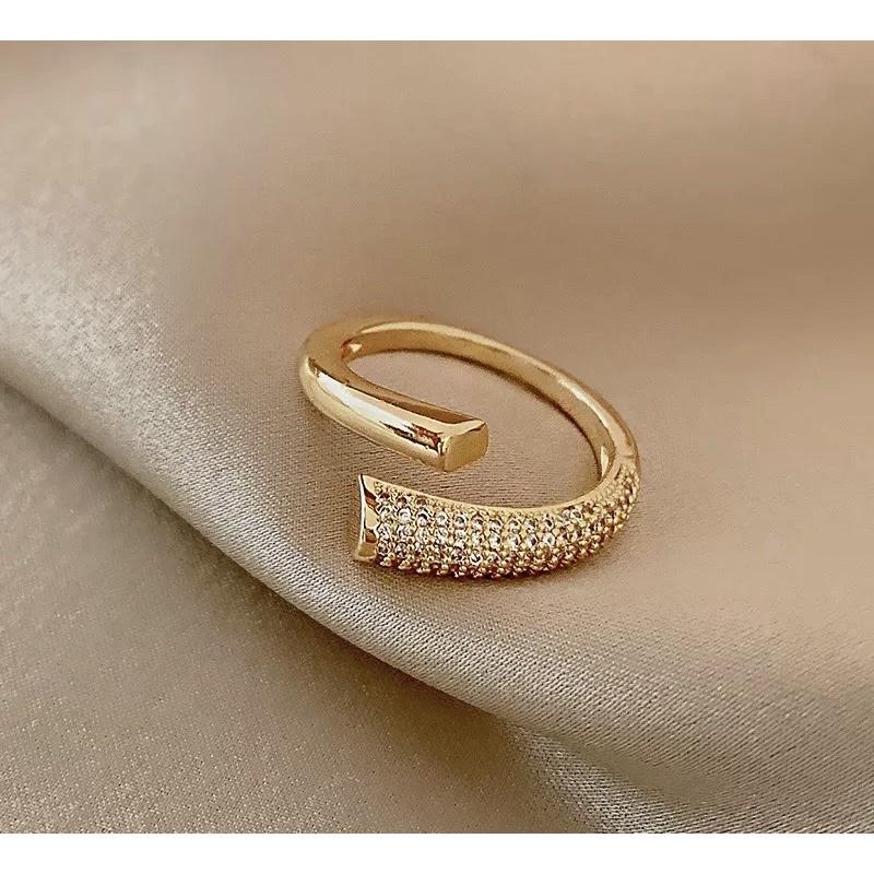 ʀᴏᴀɴɴᴀ_ᴋʀ高級感滿鑽素圈戒指時尚個性簡約輕奢小眾精緻開口可調節食指環簡約個性戒指-細節圖5