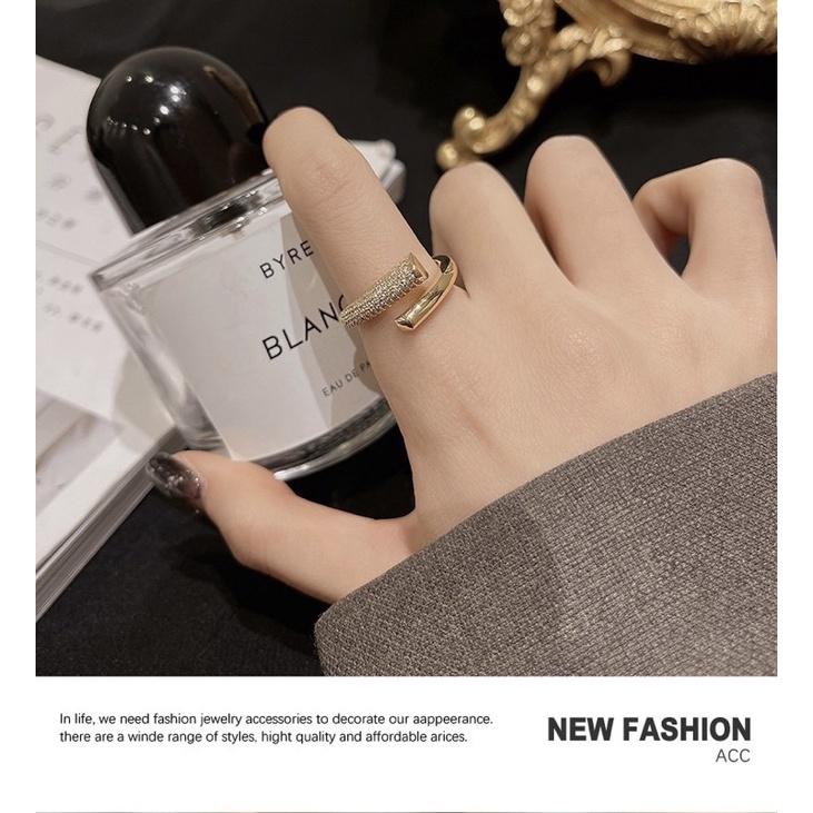 ʀᴏᴀɴɴᴀ_ᴋʀ高級感滿鑽素圈戒指時尚個性簡約輕奢小眾精緻開口可調節食指環簡約個性戒指-細節圖6