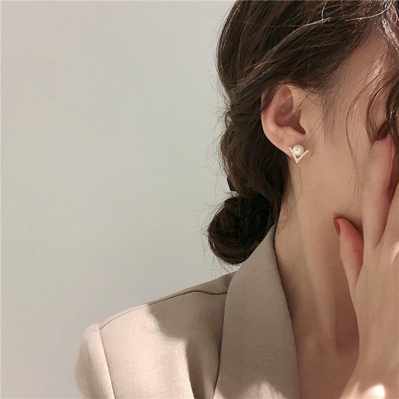 ʀᴏᴀɴɴᴀ_ᴋʀ S925銀針鋯鑽天然珍珠耳釘設計高級感耳環女氣質韓國簡約百搭耳飾-細節圖2
