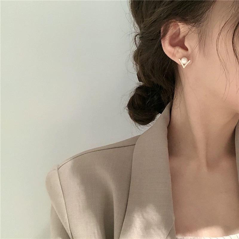 ʀᴏᴀɴɴᴀ_ᴋʀ S925銀針鋯鑽天然珍珠耳釘設計高級感耳環女氣質韓國簡約百搭耳飾-細節圖4