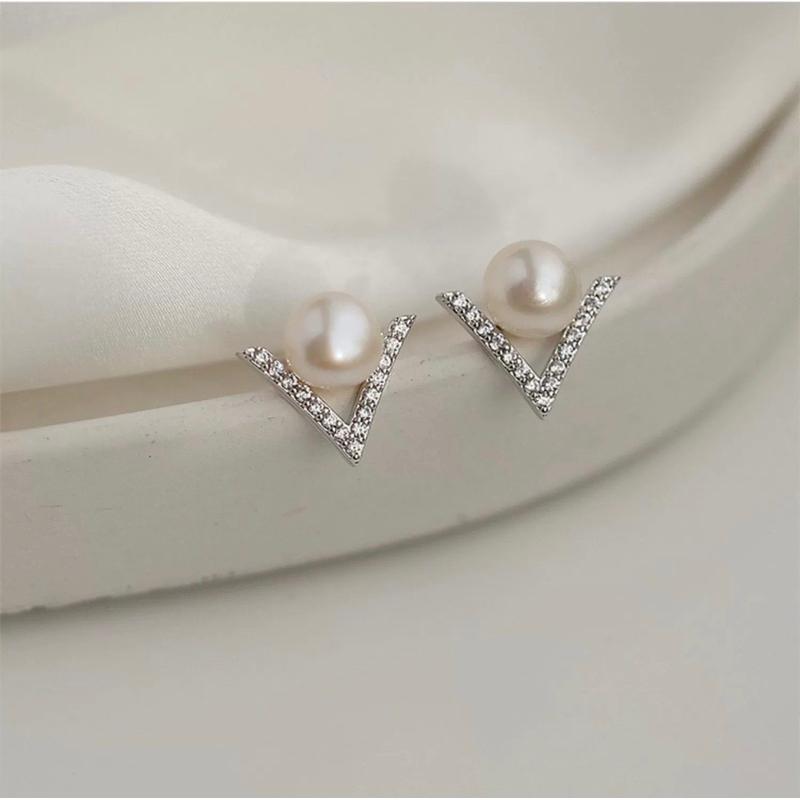ʀᴏᴀɴɴᴀ_ᴋʀ S925銀針鋯鑽天然珍珠耳釘設計高級感耳環女氣質韓國簡約百搭耳飾-細節圖5