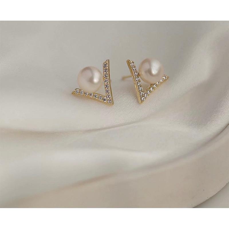 ʀᴏᴀɴɴᴀ_ᴋʀ S925銀針鋯鑽天然珍珠耳釘設計高級感耳環女氣質韓國簡約百搭耳飾-細節圖6