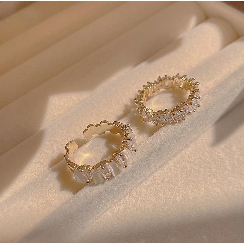 ʀᴏᴀɴɴᴀ_ᴋʀ高級感兩件套裝水晶戒指小眾設計開口可調節食指戒時尚個性戒指簡約個性戒指-細節圖2