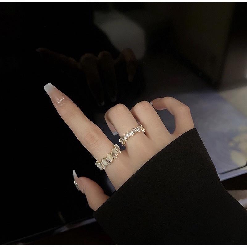 ʀᴏᴀɴɴᴀ_ᴋʀ高級感兩件套裝水晶戒指小眾設計開口可調節食指戒時尚個性戒指簡約個性戒指-細節圖3