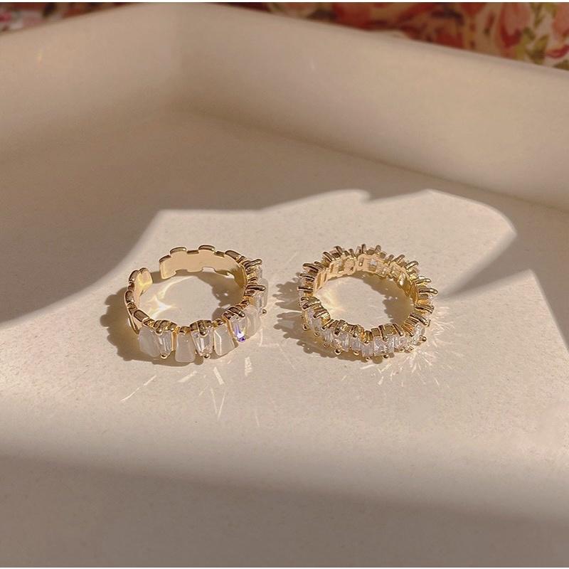 ʀᴏᴀɴɴᴀ_ᴋʀ高級感兩件套裝水晶戒指小眾設計開口可調節食指戒時尚個性戒指簡約個性戒指-細節圖5