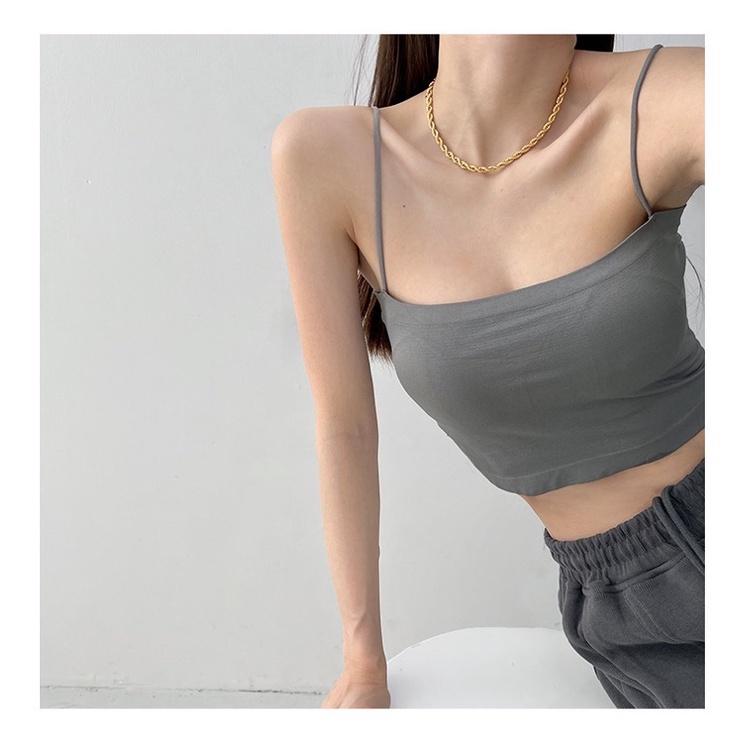 ʀᴏᴀɴɴᴀ_ᴋʀ歐美純色防走光細繩吊帶背心夏季性感美背修身短款帶胸墊抹胸美胸上衣Bra T-細節圖3