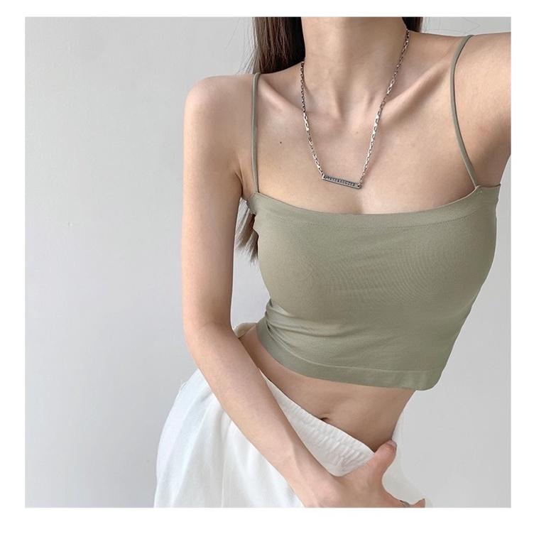 ʀᴏᴀɴɴᴀ_ᴋʀ歐美純色防走光細繩吊帶背心夏季性感美背修身短款帶胸墊抹胸美胸上衣Bra T-細節圖5