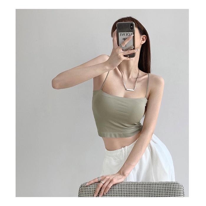 ʀᴏᴀɴɴᴀ_ᴋʀ歐美純色防走光細繩吊帶背心夏季性感美背修身短款帶胸墊抹胸美胸上衣Bra T-細節圖6
