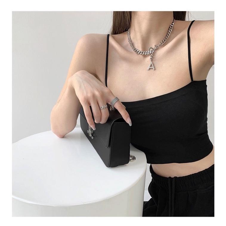 ʀᴏᴀɴɴᴀ_ᴋʀ歐美純色防走光細繩吊帶背心夏季性感美背修身短款帶胸墊抹胸美胸上衣Bra T-細節圖7