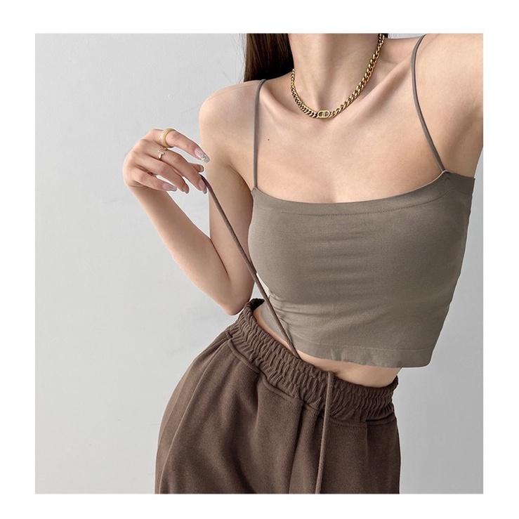 ʀᴏᴀɴɴᴀ_ᴋʀ歐美純色防走光細繩吊帶背心夏季性感美背修身短款帶胸墊抹胸美胸上衣Bra T-細節圖8