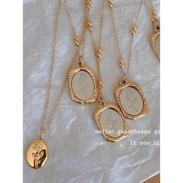 ʀᴏᴀɴɴᴀ_ᴋʀ激美🔥百搭時髦小眾復古設計感金邊魔境玫瑰花襯衫項鍊百搭氣質鈦鋼頸鏈長款飾品項鍊-細節圖6