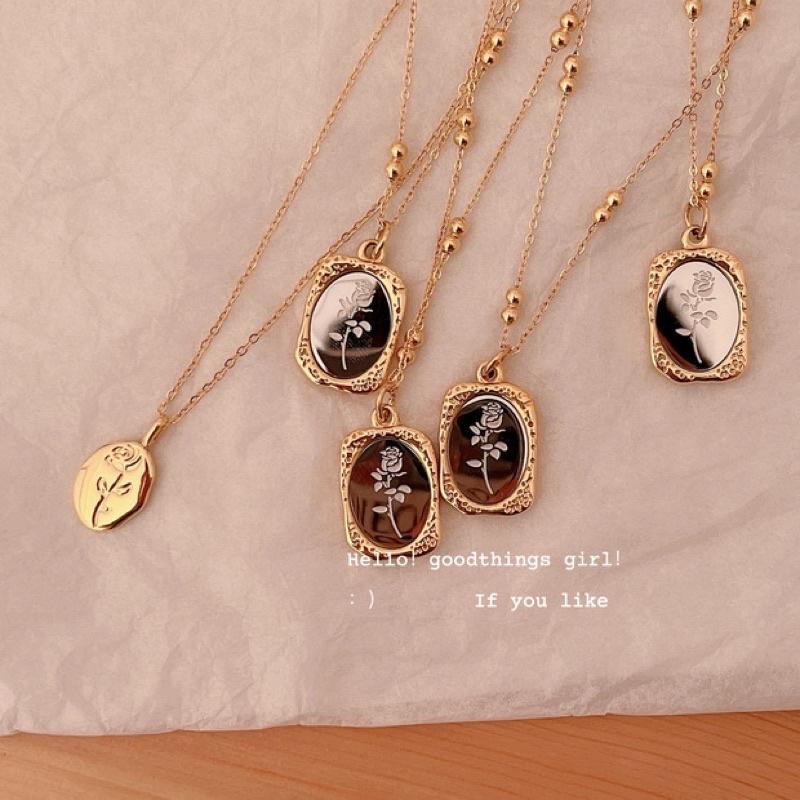 ʀᴏᴀɴɴᴀ_ᴋʀ激美🔥百搭時髦小眾復古設計感金邊魔境玫瑰花襯衫項鍊百搭氣質鈦鋼頸鏈長款飾品項鍊-細節圖8