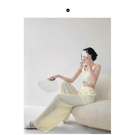 ʀᴏᴀɴɴᴀ_ᴋʀ輕飄飄高腰大長腿垂墜感前開叉冰絲闊腿雪紡褲寬鬆休閒顯瘦直筒拖地長褲白色落地褲-細節圖3