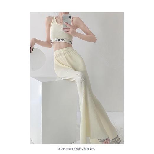 ʀᴏᴀɴɴᴀ_ᴋʀ輕飄飄高腰大長腿垂墜感前開叉冰絲闊腿雪紡褲寬鬆休閒顯瘦直筒拖地長褲白色落地褲-細節圖4