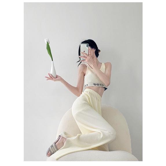 ʀᴏᴀɴɴᴀ_ᴋʀ輕飄飄高腰大長腿垂墜感前開叉冰絲闊腿雪紡褲寬鬆休閒顯瘦直筒拖地長褲白色落地褲-細節圖5